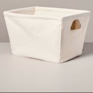 Hearth & Hand Canvas Storage Bin with Faux Leather Cup Handles Cream/Tan NEW
